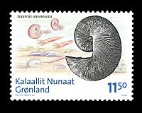 Fossil of Scaphites rosenkrantzi on stamp of Greenland 2009