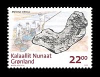 Fossil of Mallotus villosus on stamp of Greenland 2009