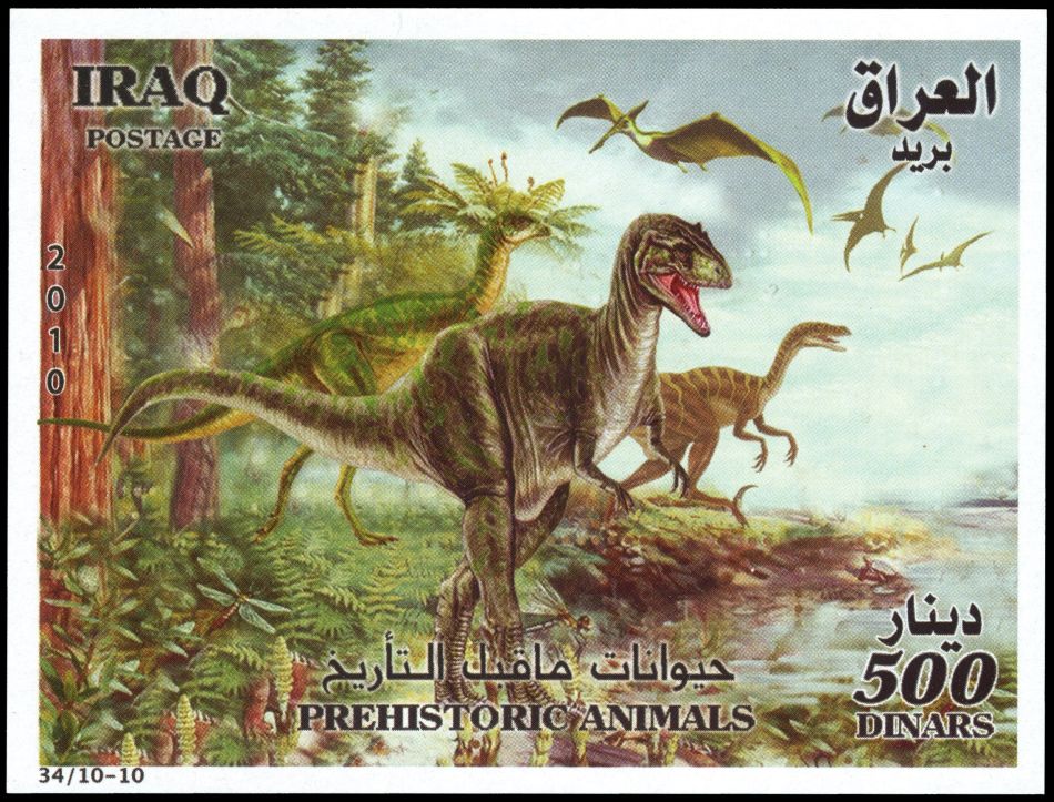 Dinosaurs on Souvenir-Sheet of Iraq 