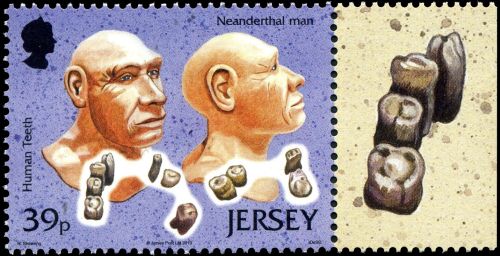 Neanderthal on stamp of Jersey