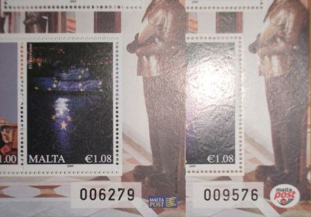 different logo on mini sheet of definitive stamps of Malta 2009 , 2011