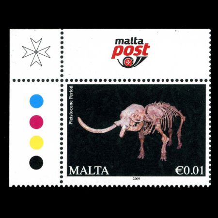 Fossil Elephas falconeri dwarf skeleton on stamp of Malta 2011