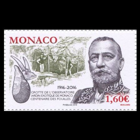 Prince Albert I and fossil discovery on stamp of Monaco 2016