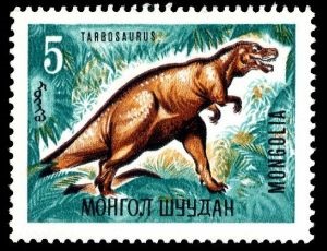 Tarbosaurus bataar on stamp of Mongolia 1967