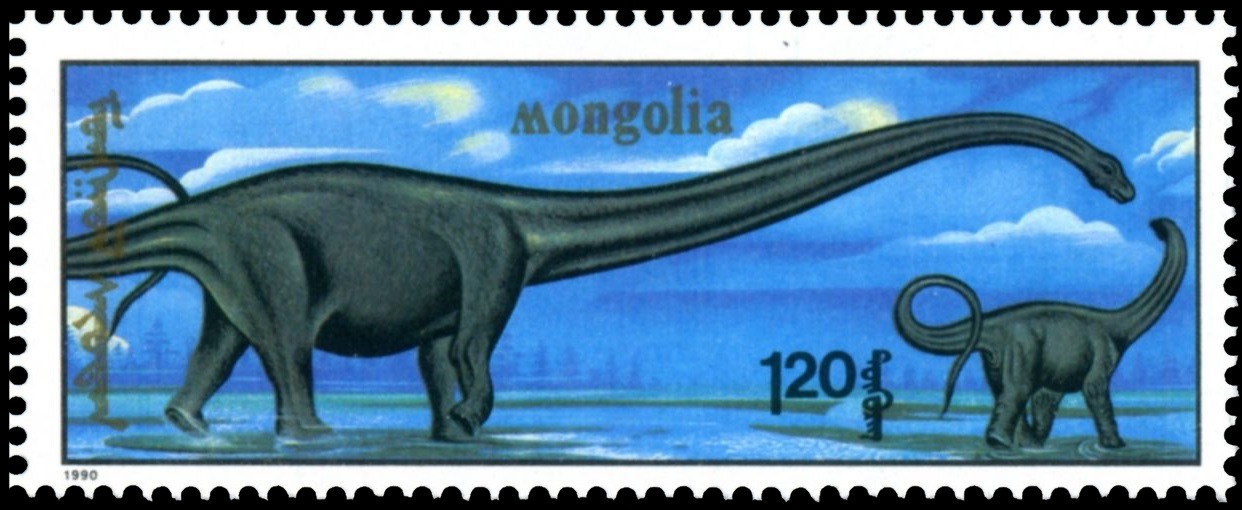 Mamenchisaurus sauropod on stamp of Mongolia 1990