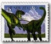 Carnosaur and Sauropod on booklet stamp of New Zealand 1993