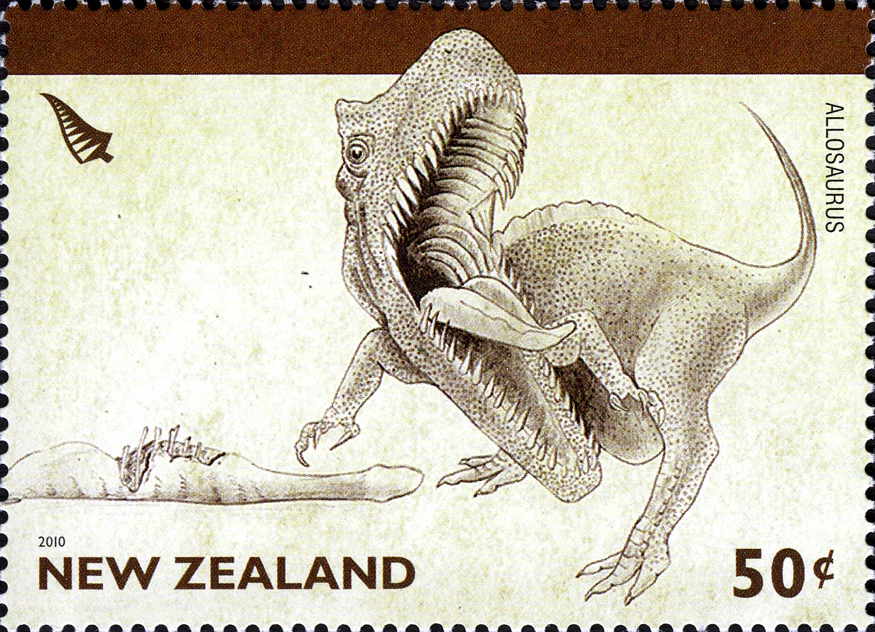 Allosaurus on stamp of New Zealand