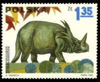 STYRACOSAURUS on stamp of Poland 1965
