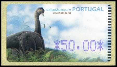 Dinosaurs on ATM stamp of Portugal