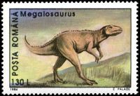 Megalosaurus on stamp of Romania 1994