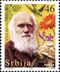 Charles Darwin on stamp of Serbia 2009