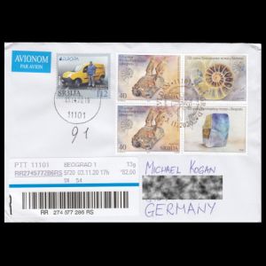 Fossil and mineral stamps of Serbia 2020 on circulated letter