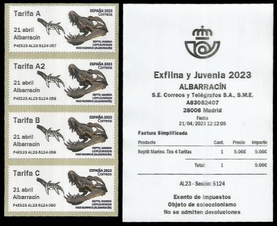 Liopleurodon on ATM stamp of Spain 2023