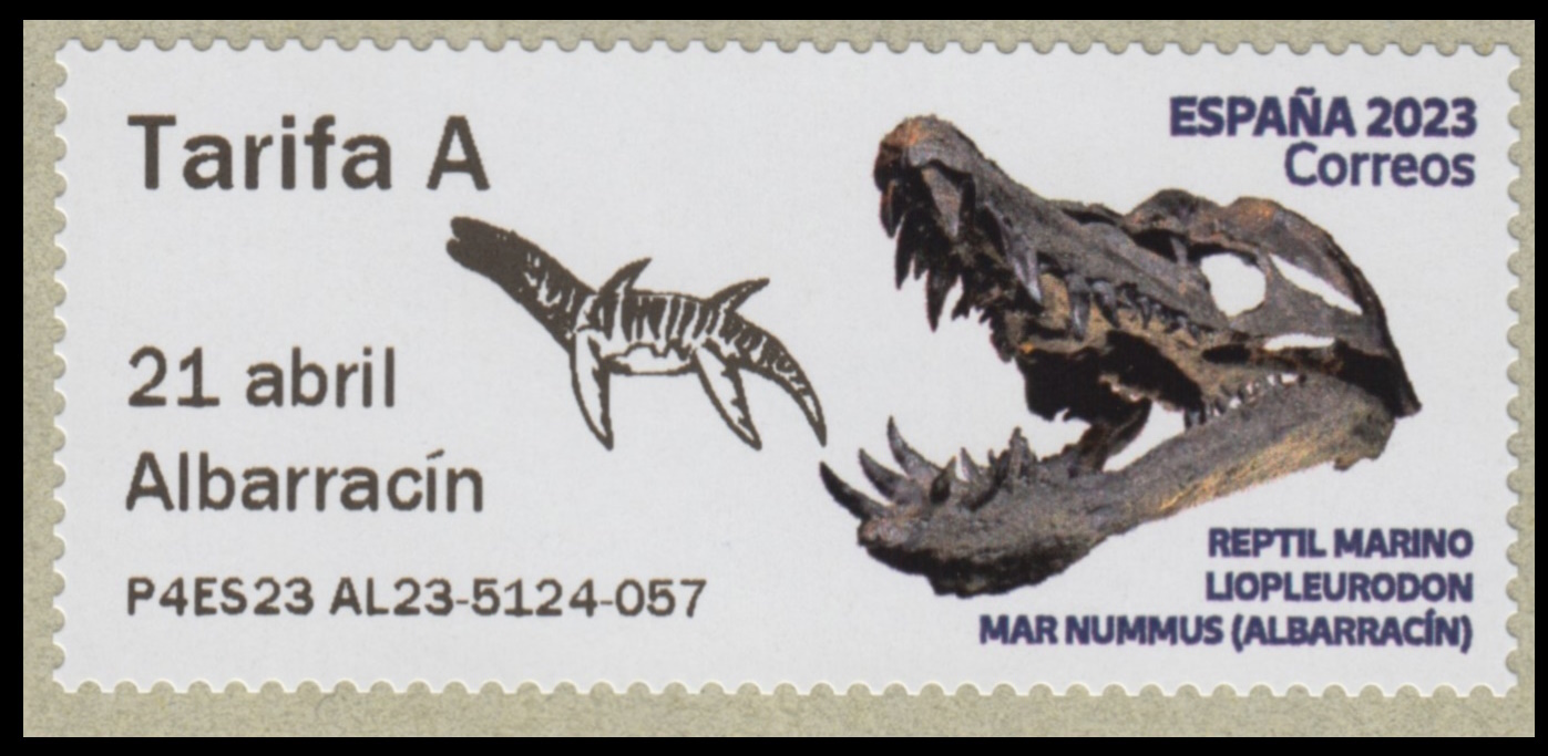 Liopleurodon dinosaur on stamp of Spain