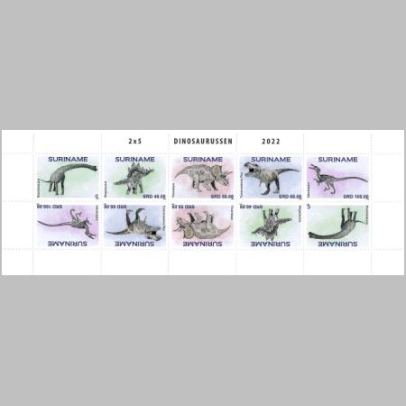 Dinosaurs on stamp of Suriname 2022