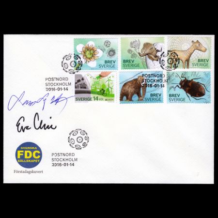 prehistoric and modern animals on FDC of Sweden 2016