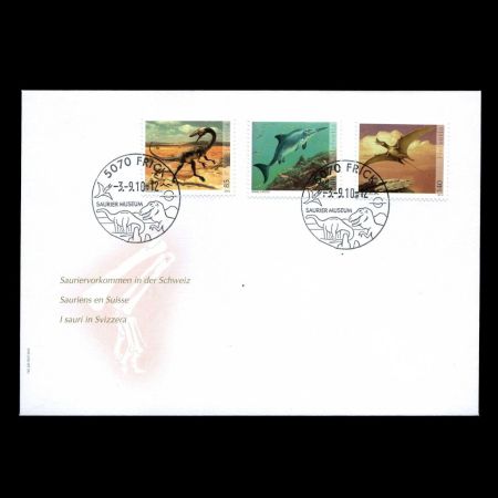 Dinosaur and another prehistoric animals on FDC of Switzerland 2010