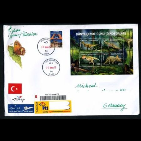 Dinosaur stamps of Turkey 2012 on used cover