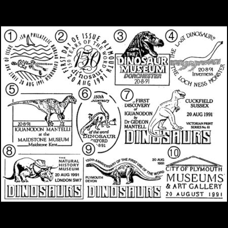 Dinosaurs on commemorative postmarks of UK 1991