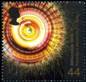 The photographer Colin Gray designed the 44p stamp, "Faraday's Electricity," dedicated to the pioneering researcher.