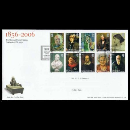 Charles Darwin among other famous personalities on n150th Anniversary of the National Portrait Gallery FDC of UK 2006
