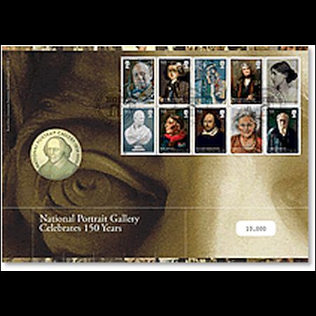 Charles Darwin among other famous personalities on n150th Anniversary of the National Portrait Gallery numismatic cover of UK 2006