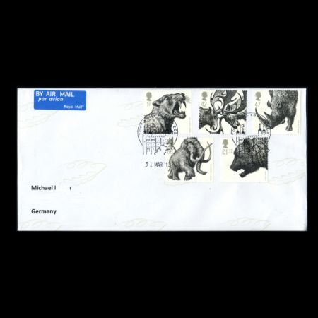 Used cover with ice age animal stamps of UK