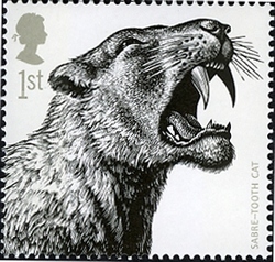 Sabre tooth cat on stamp of UK 2006