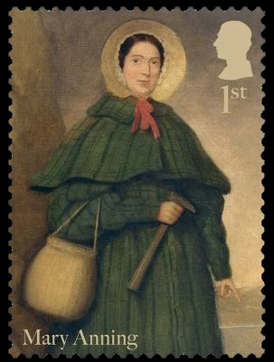 Mary Anning on the Age of the Dinosaurs stamp of Great Britain 2024