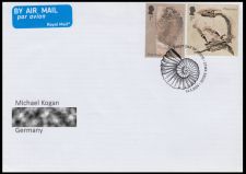 Stamps of Mary Anning and her fossils on regular letter from Great Britain to Germany