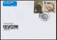 Stamps of Mary Anning and her fossils on regular letter from Great Britain to Germany