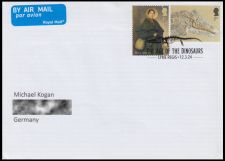 Stamps of Mary Anning and her fossils on regular letter from Great Britain to Germany