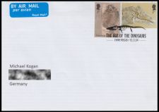Stamps of Mary Anning and her fossils on regular letter from Great Britain to Germany