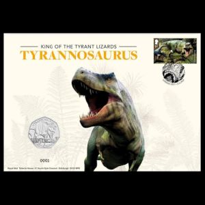 Tyrannosaurus on coin and FDC of Great Britain 2024