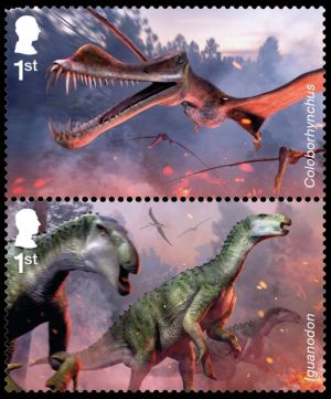 Coloborhynchus and Iguanodon on the Age of the Dinosaurs stamps of Great Britain 2024