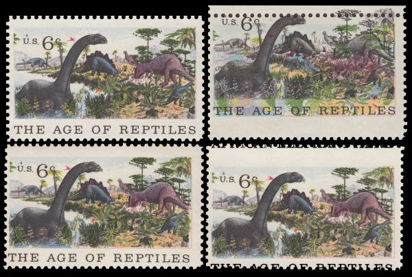 Dinosaurs on the age of reptiles stamp of USA 1970