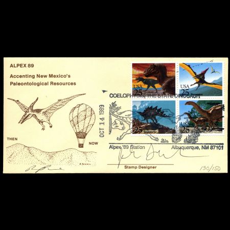 Signed Dinosaurs on FDC of USA 1989