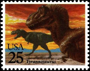 Tyrannosauris on stamp of USA 1989