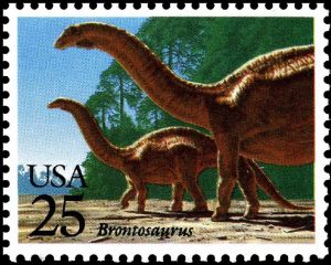 Brontosaurus on stamp of USA 1989