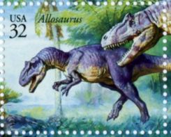Allosaurus on stamp of USA 1997