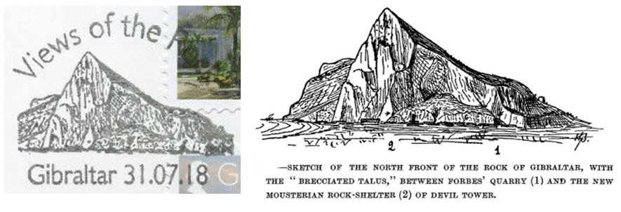 Sketch of postmark of FDC Views of the Rock, Gibraltar 2018