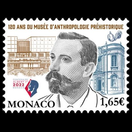 Prince Albert I and the Museum of Prehistoric Anthropology of Monaco  on stamp of Monaco 2022