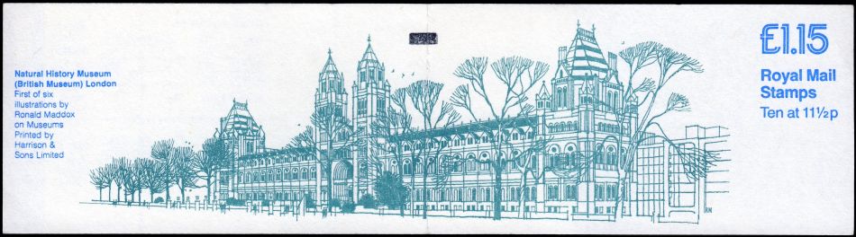 The Natural History Museum in London on the cover of booklet with inland stamps of UK 1981
