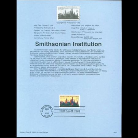 USA 1996 souvenir sheet of 150th anniversary of the founding of the Smithsonian Institution