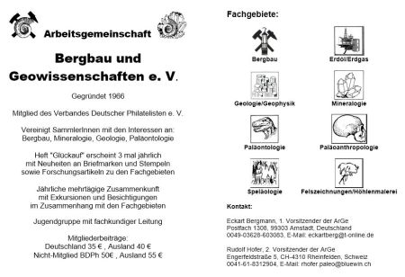 Cover page of Presentation of Arbeitsgemeinschaft Bergbau und Geowissenschaften philatelic club