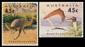 Dinosaur and other prehistoric animals on self adhesive stamps of Australia 1993