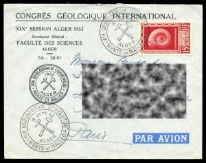 XIX International Geological Congress on stamp and cover of Algeria 1952