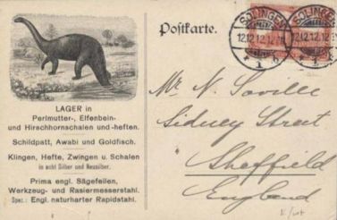 Dinosaur on postcard of Germany 1912