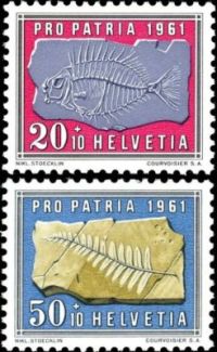 First fish and plant fossiel on stamps of Switzerland 1961