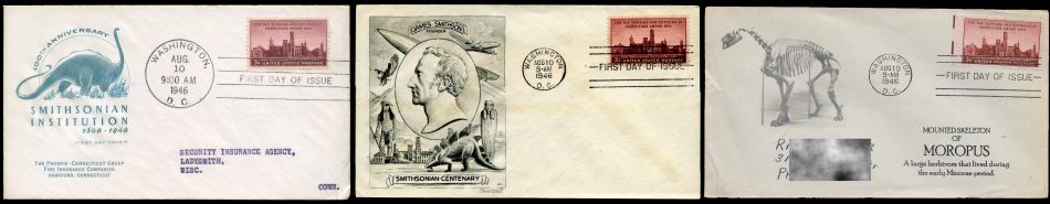 first FDC (First Day Cover) with dinosaurs on it